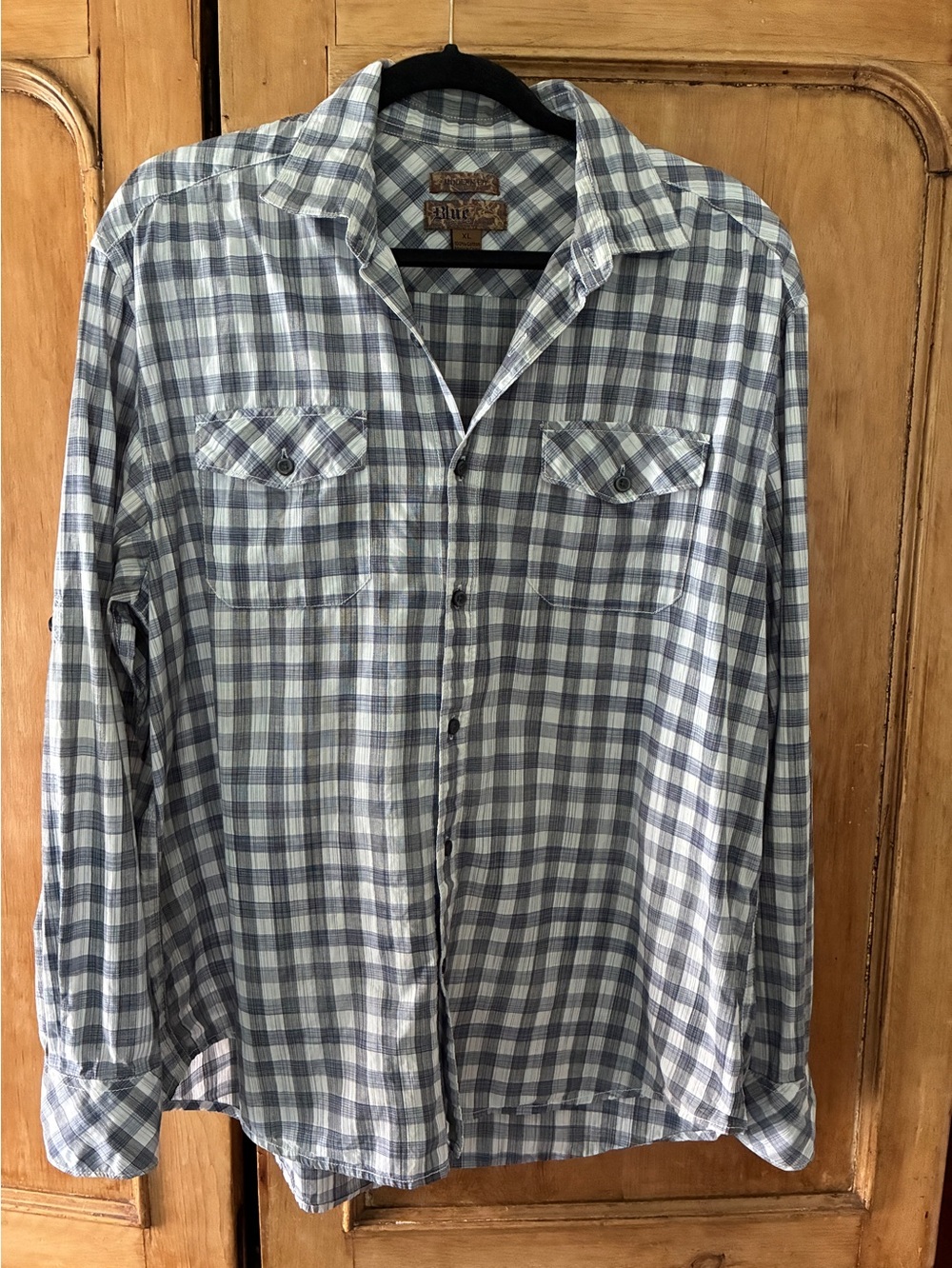 Blue Pronto Uomo blue and white plaid long sleeve button shirt. Size XL.